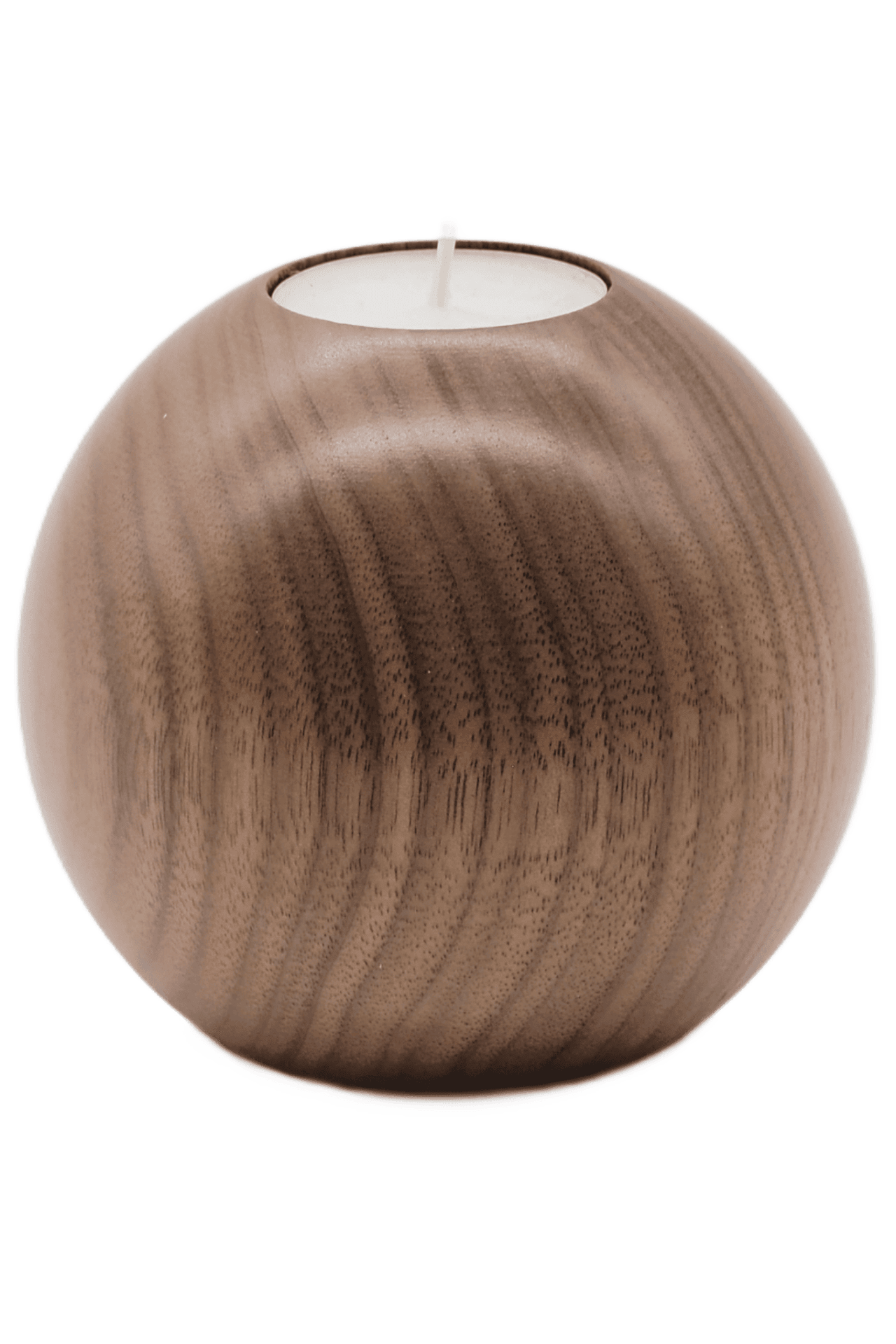 Drewniany świecznik z drewna orzecha amerykańskiego o kształcie kuli, w kolorze naturalnym, na świece typu tealight
