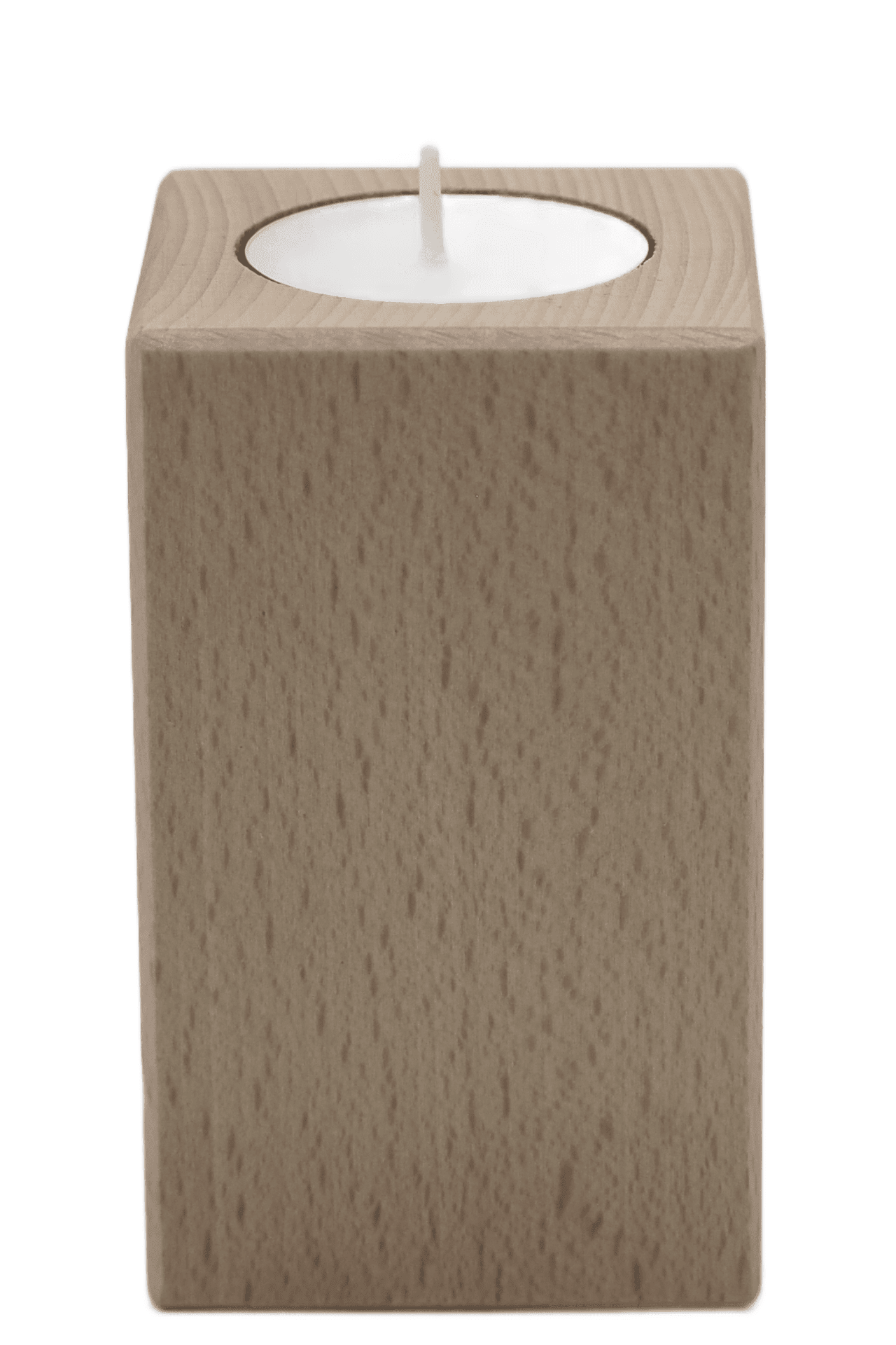 Drewniany świecznik kostka na świecę podgrzewacz typu tealight, o naturalnym kolorze drewna bukowego